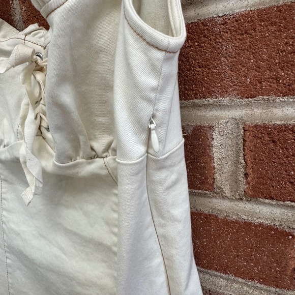 Urban Outfitters Ruffle Strap Dress Lace‎ Up Beige Mini Dress Medium - Picture 12 of 12